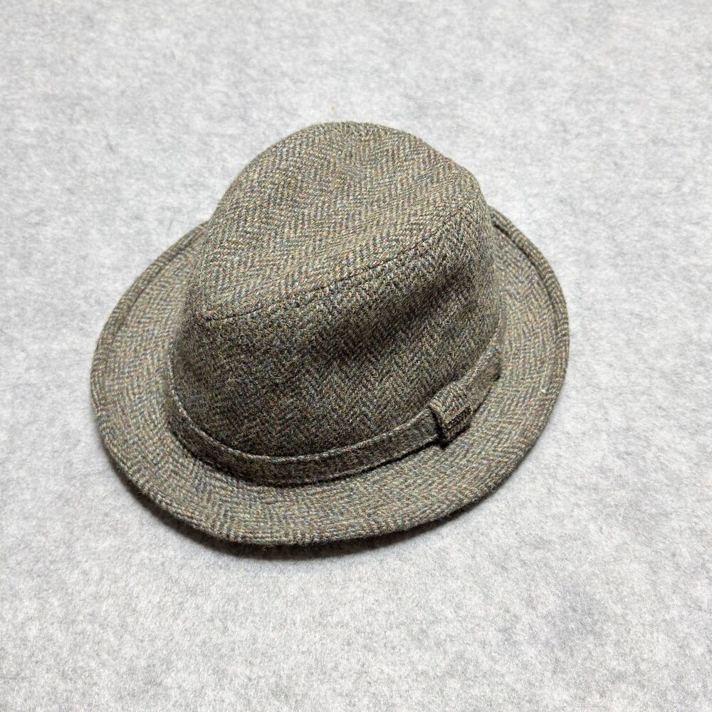 Christys London Harris Tweed Hat Trilby Mens Size L Earth Tone Wool Hand Made